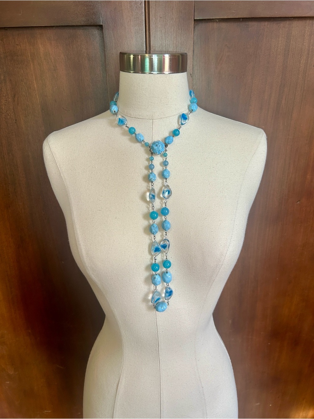 Blue Beaded Drop Lariat Necklace - Women Jewelry